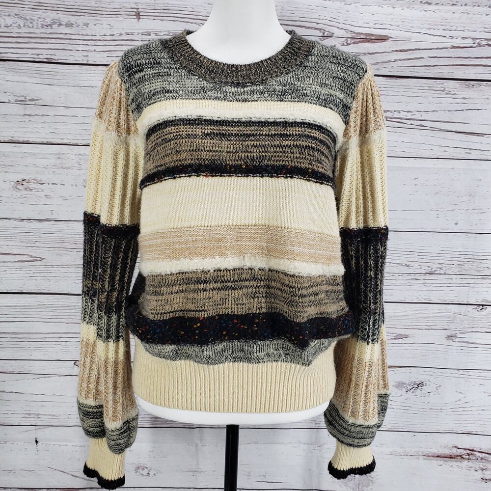 Another Love Wool Blend Striped Bishop Sleeve Pullover Sweater Size Large